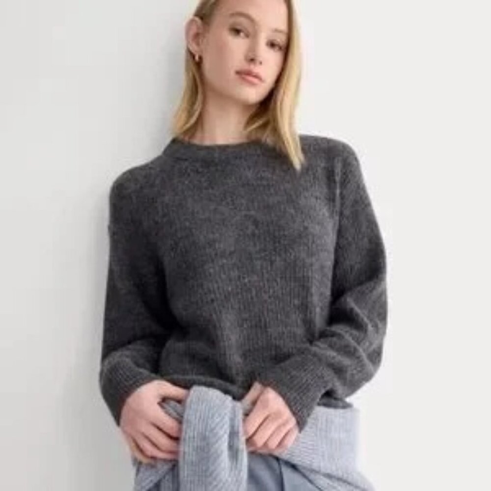 Everlane The Cocoon Crew in Alpaca in heather charcoal